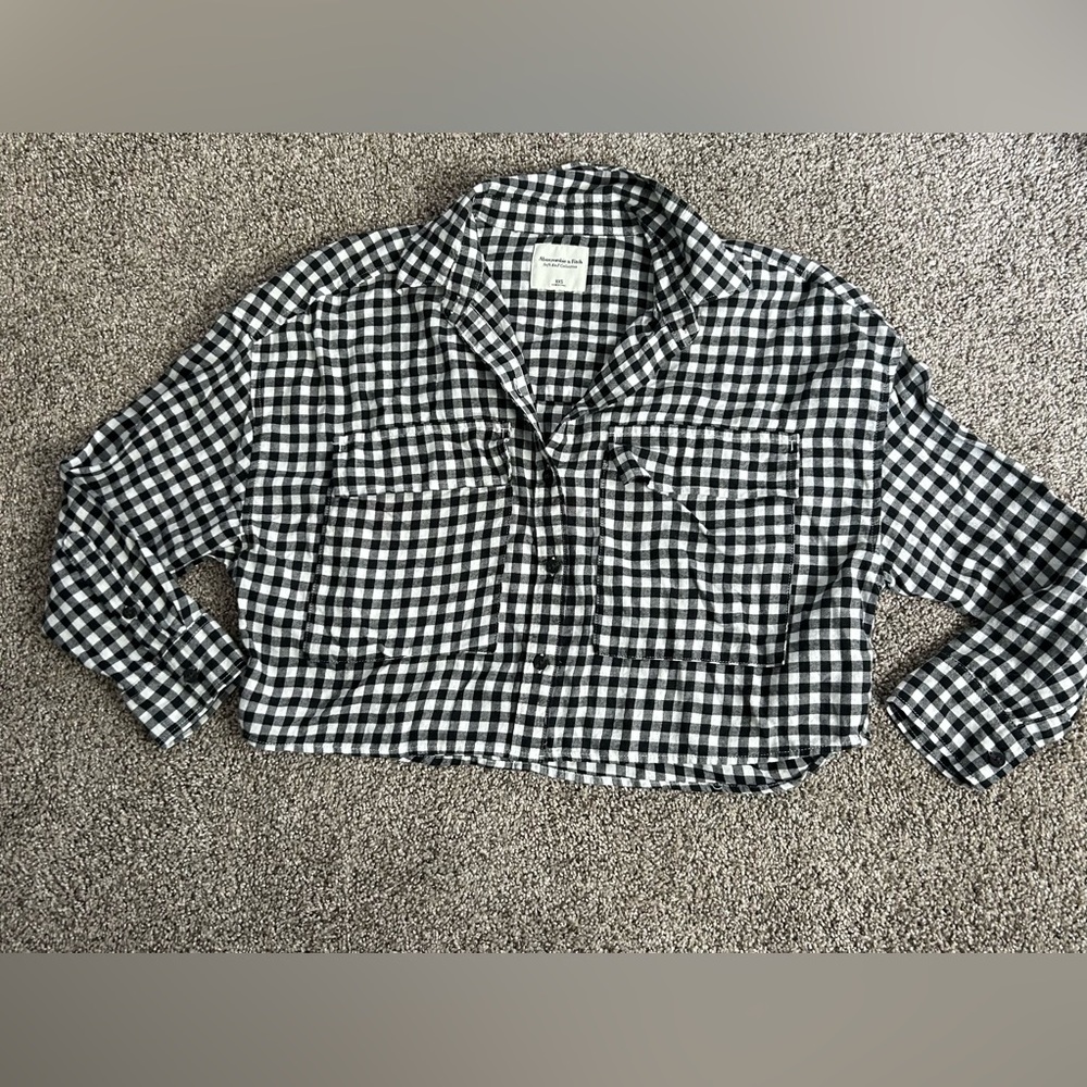 Abercrombie & Fitch Monochrome women’s Buffalo Plaid Shirt Cropped Button Up XXS